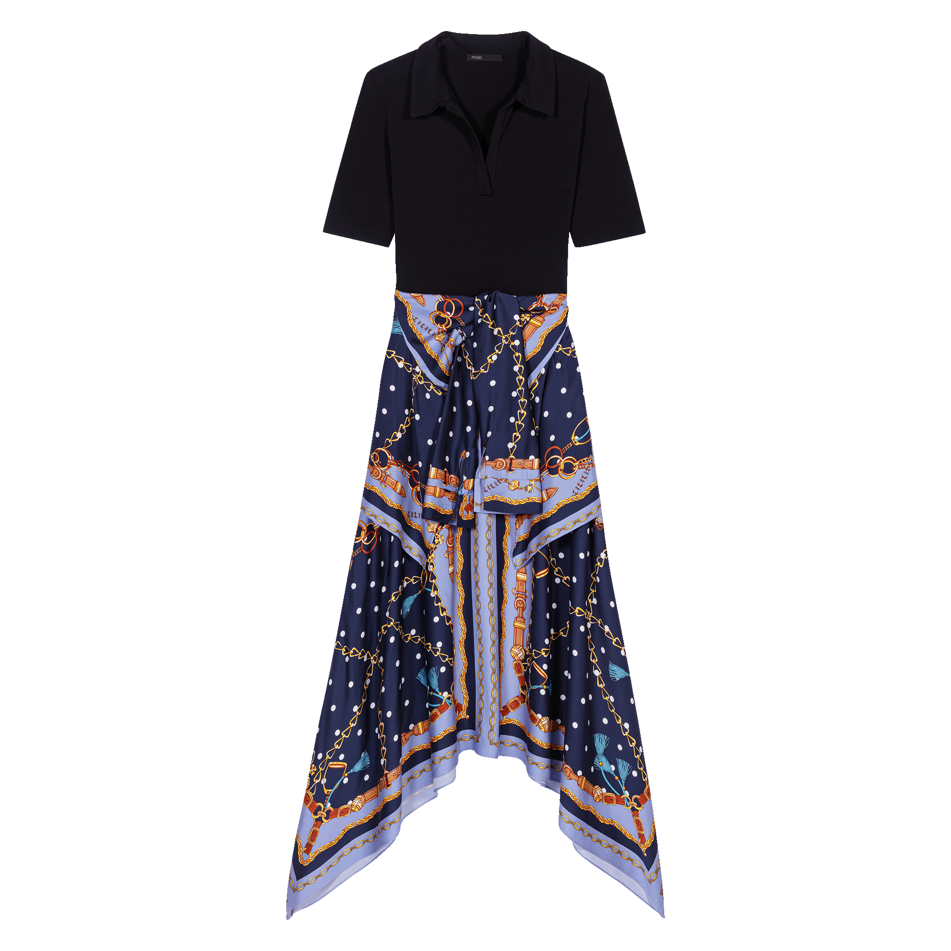 Robe longue asymétrique à col polo | Multicolore