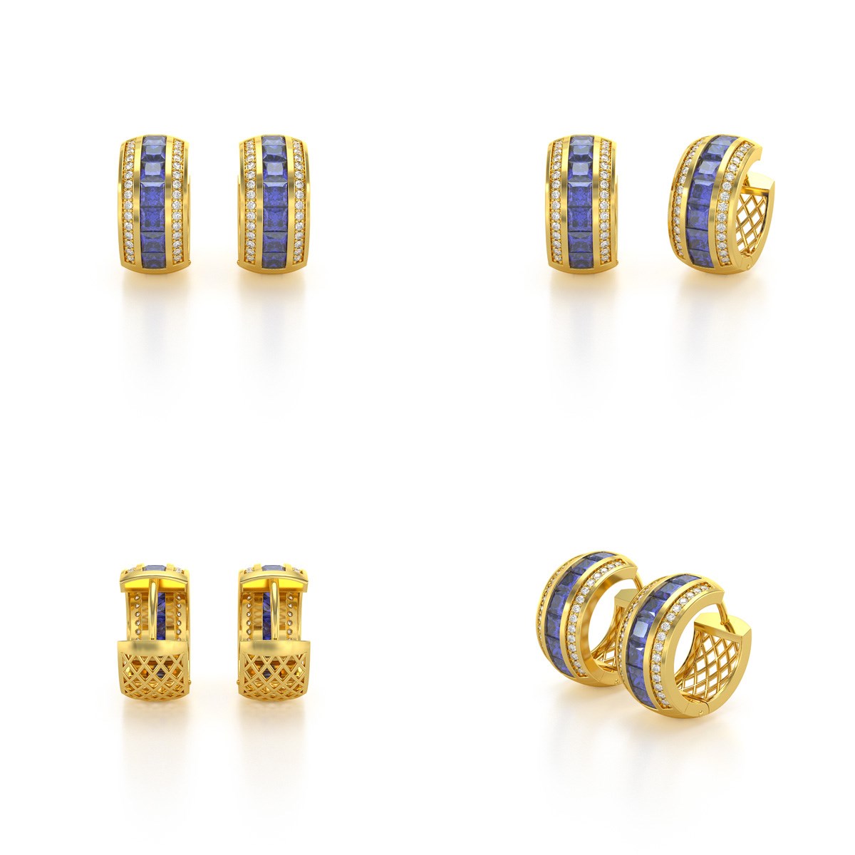 Boucles d'oreilles ADEN Or 585 Jaune Tanzanite et Diamants 7.35grs