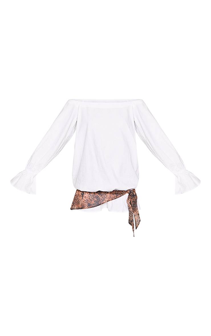 Blanc Robe Droite En Popeline Bardot Avec Détail Foulard Contrasté