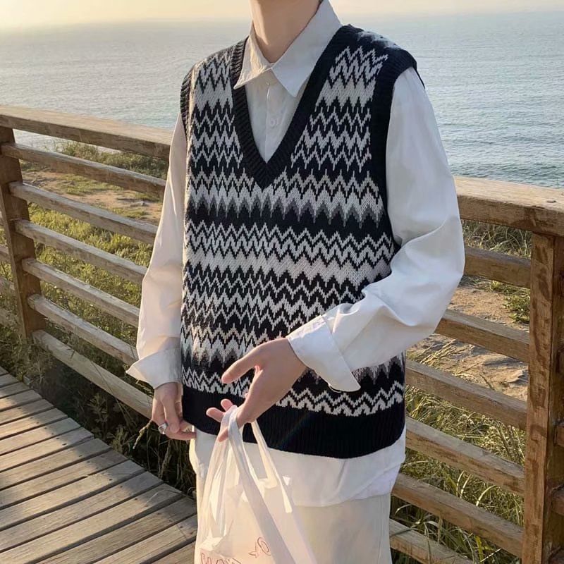 Acrius - Sweatervest met V-halspatroon