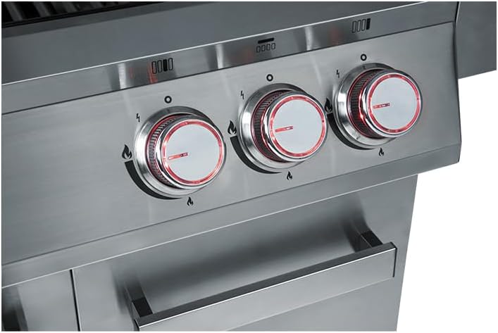 CHEF CUISINE BBQ Gasgrill – Outdoor Gasgrill 4 Brenner mit Seitenbrenner und Infrarot aus rostfreiem Edelstahl, 20,7 kW, 3-teilige Grillfläche, Grillhaube mit Sichtfenster und Thermometer, Grillwagen