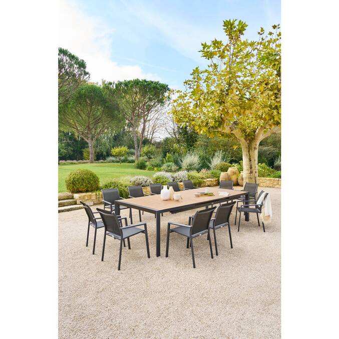 Table de jardin extensible ÉVASION Effet bois Honey & Graphite