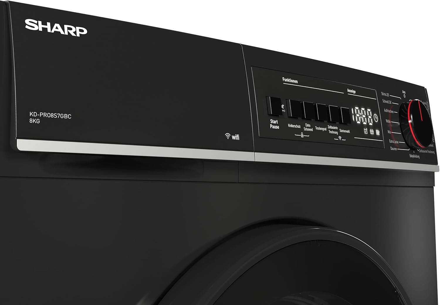 Sharp KD-PRO8S7GBC-DE Wäschetrockner, 8kg, C, WiFi, 15 Trockenprogramme inkl. 20-Minuten-Schnelltrockenprogramm, Schwarz