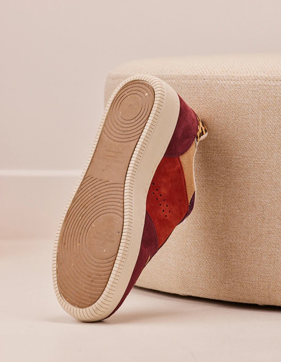 Baskets basses Maxence F - Suède bordeaux beige pourpre
