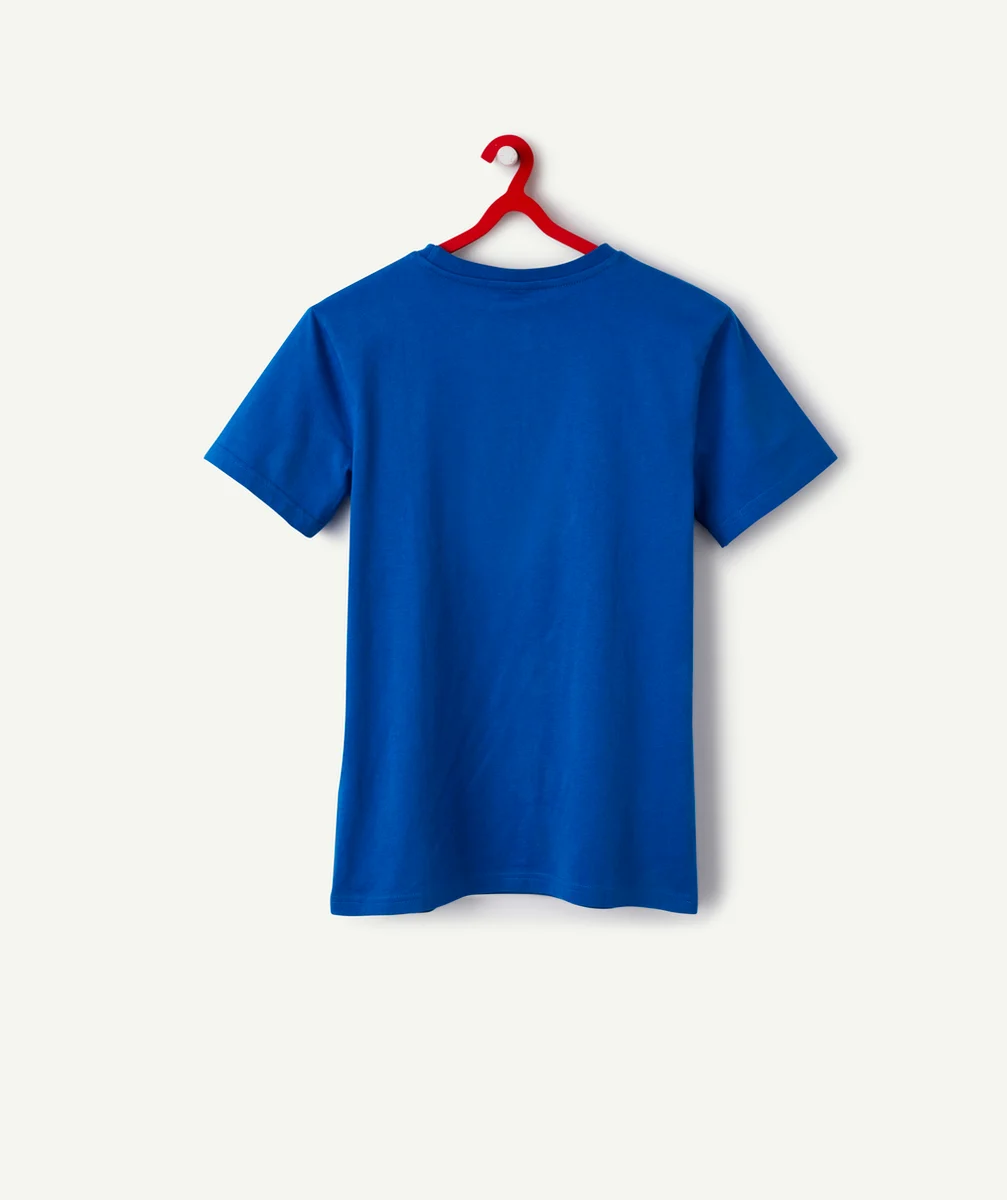 t-shirt manches courtes garçon en coton bio bleu thème racing