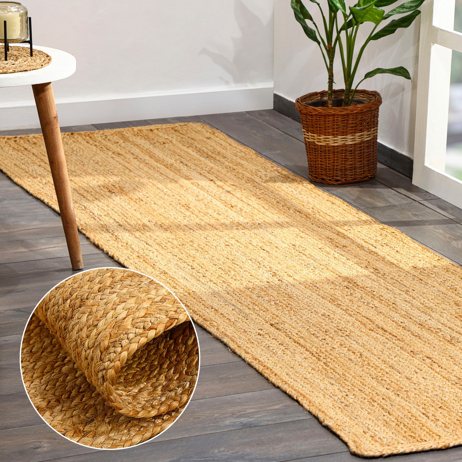 Myflair Möbel & Accessoires Läufer »Lola« rechteckig 10 mm Höhe Juteteppich, Wendeteppich, handgeflochten, 100% Naturfaser, Boho-Style