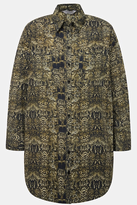 Hemdbluse, oversized, Snakeprint, Knopfleiste, Hemdkragen