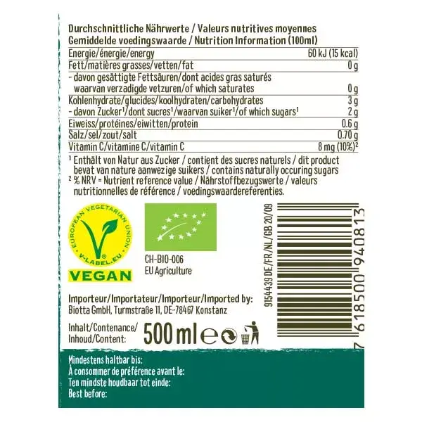 Chucrute orgânico lacto-fermentado Biotta Pure Juice 500ml