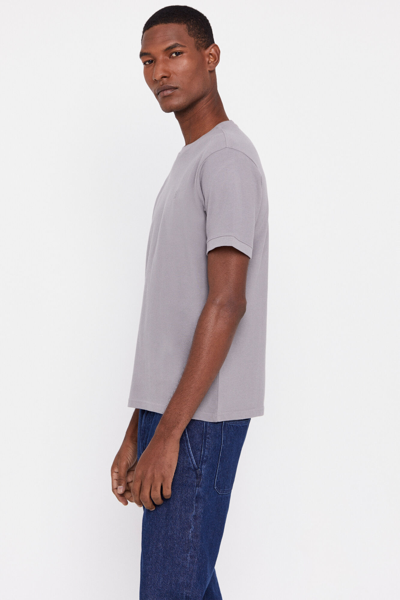 Camiseta básica em piqué - Cinza