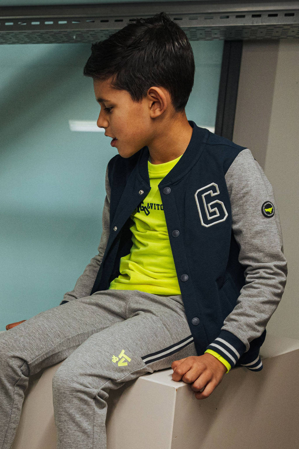 TYGO & vito baseball vest Vic met backprint donkerblauw/grijs melange