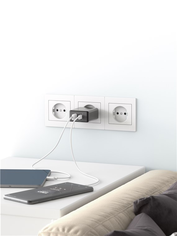 (30W/3A) USB A / USB C Ladegerät Netzteil Power Delivery / Quick Charge (61673) - Schwarz