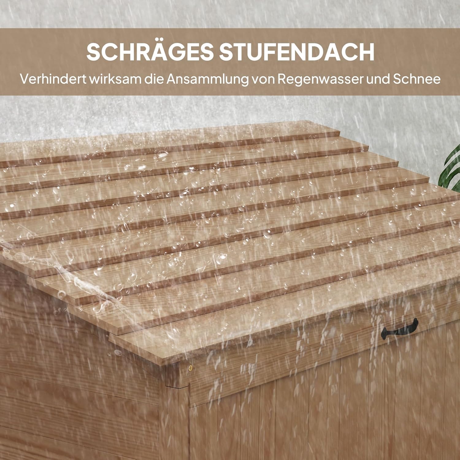 Outsunny Gartenschrank Holz Gerätehaus mit Stufen-Pultdach Ablage 110 x 54 x 136 cm Gartenschuppen mit klappbar Tisch Doppeltüren wetterfest Geräteschuppen Geräteschrank für Terrasse Garten Naturholz