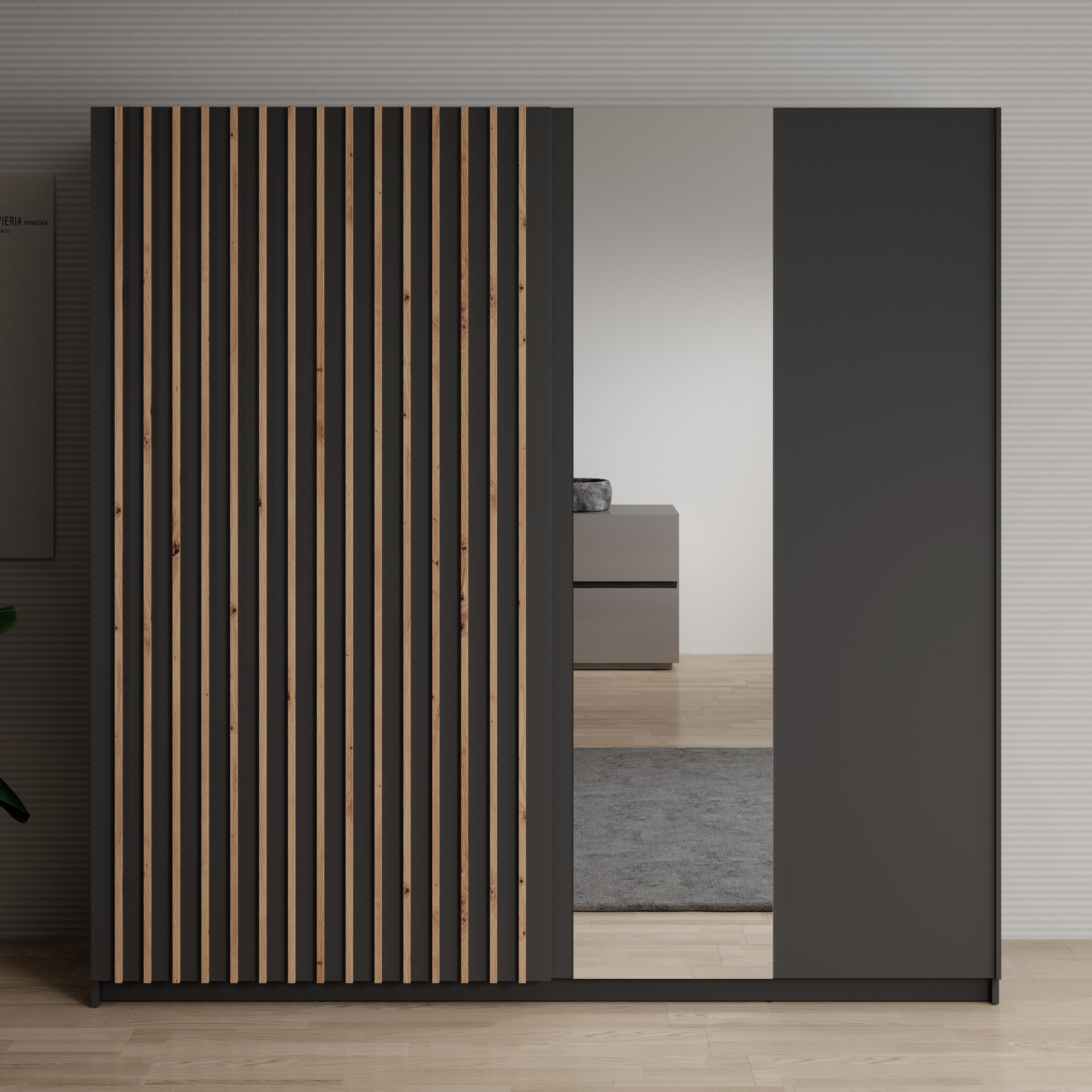 Deliryon - Kledingkast met schuifdeuren - Zwart - 200x62x199 cm