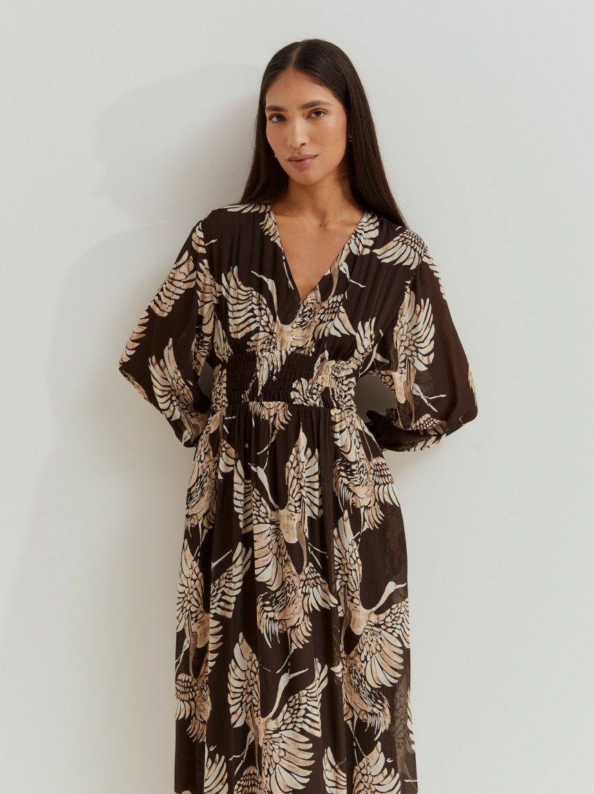 Vestido Comprido Estampado com Decote em V