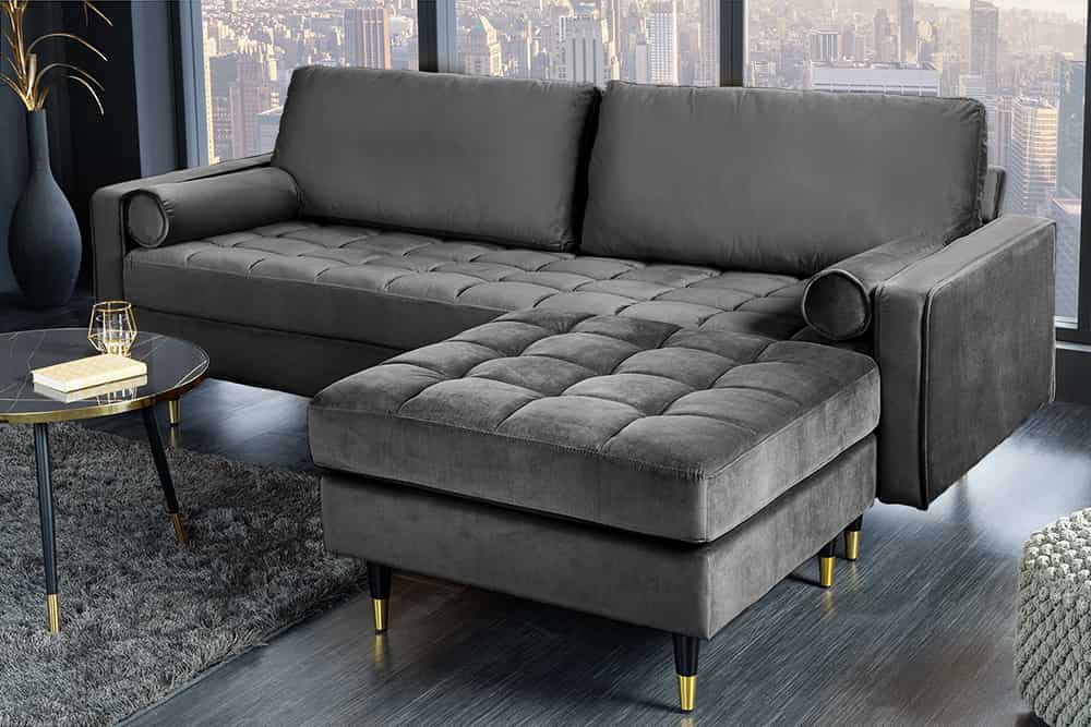 Design Hocker COZY VELVET 80cm grau Samt goldene Füße