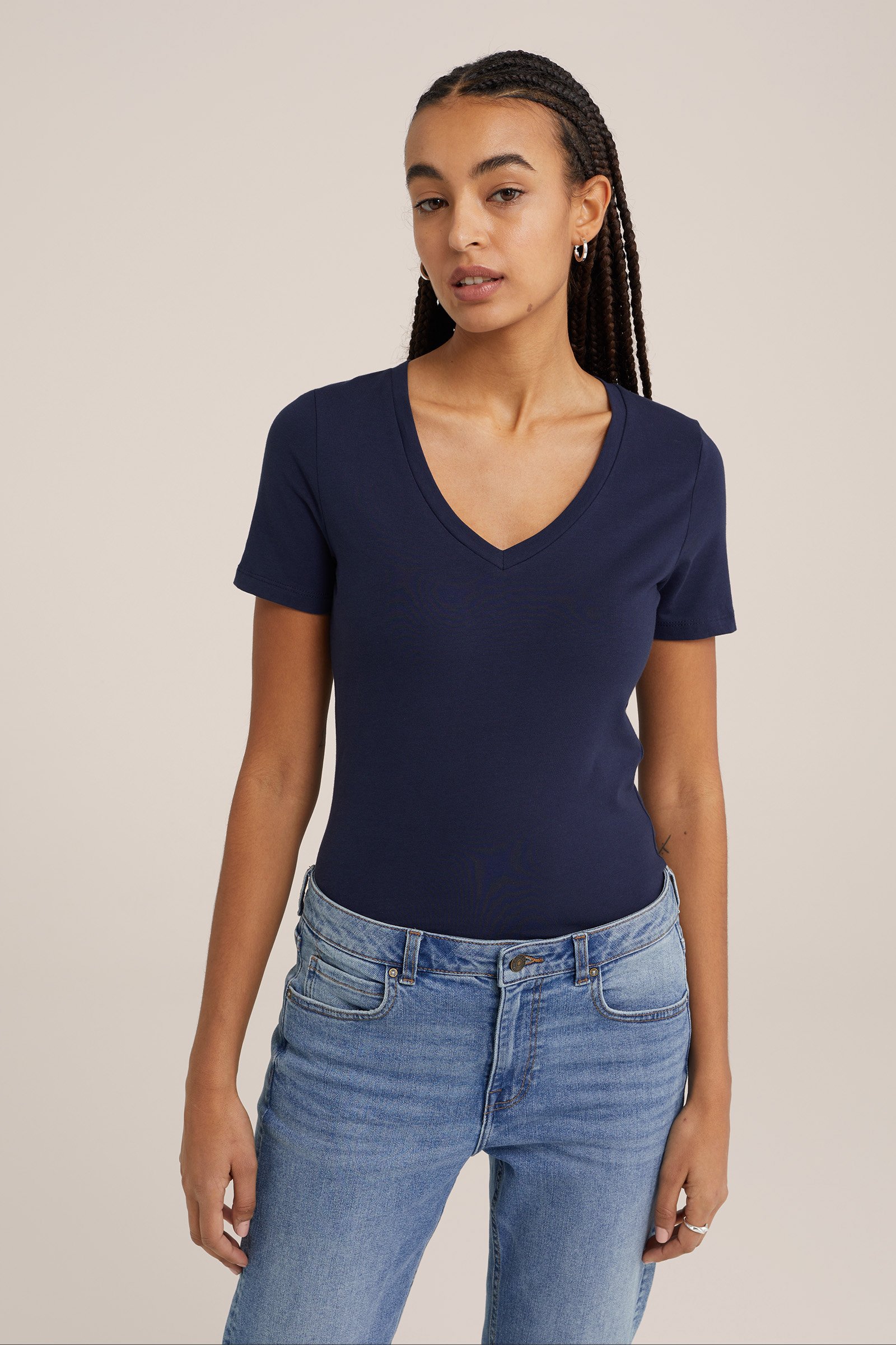 T-shirt met V-hals WE Fashion Donkerblauw