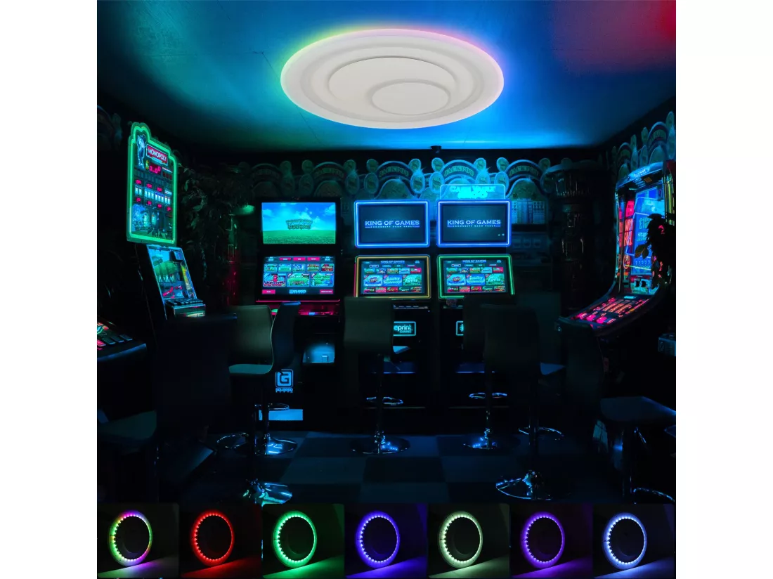 NETTLIFE Plafonnier LED salon dimmable avec télécommande RGB lampe de terrasse blanche ronde 50 cm RGB couleur changeante