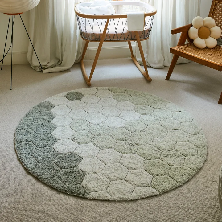 Lorena Canals - Honeycomb waschbarer Teppich, Ø 140 cm, blue sage / ivory / hellblau