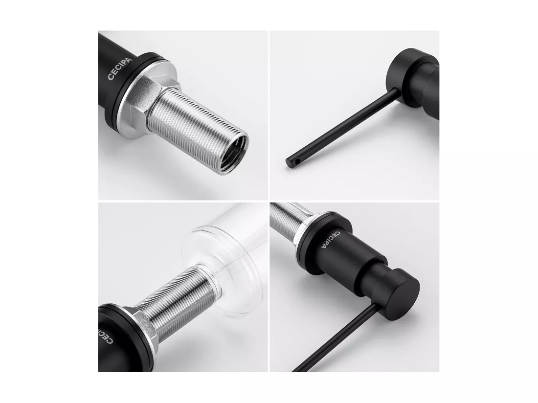 Lot de 2 Distributeur de Savon de Cuisine Noir-Distributeur de Savon pour Evier avec Récipient de 300ML + Tuyau d'extension en Silicone de 1,25M