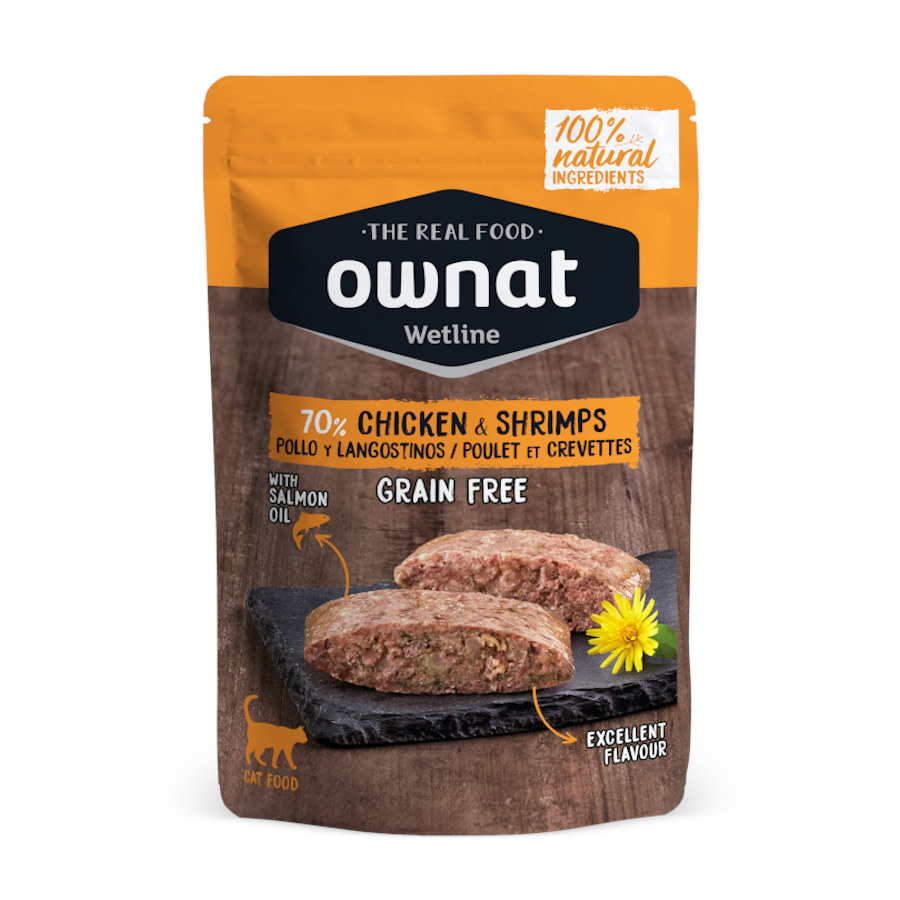 Sachê de alimento para gatos Ownat Wetline sabor frango e camarão