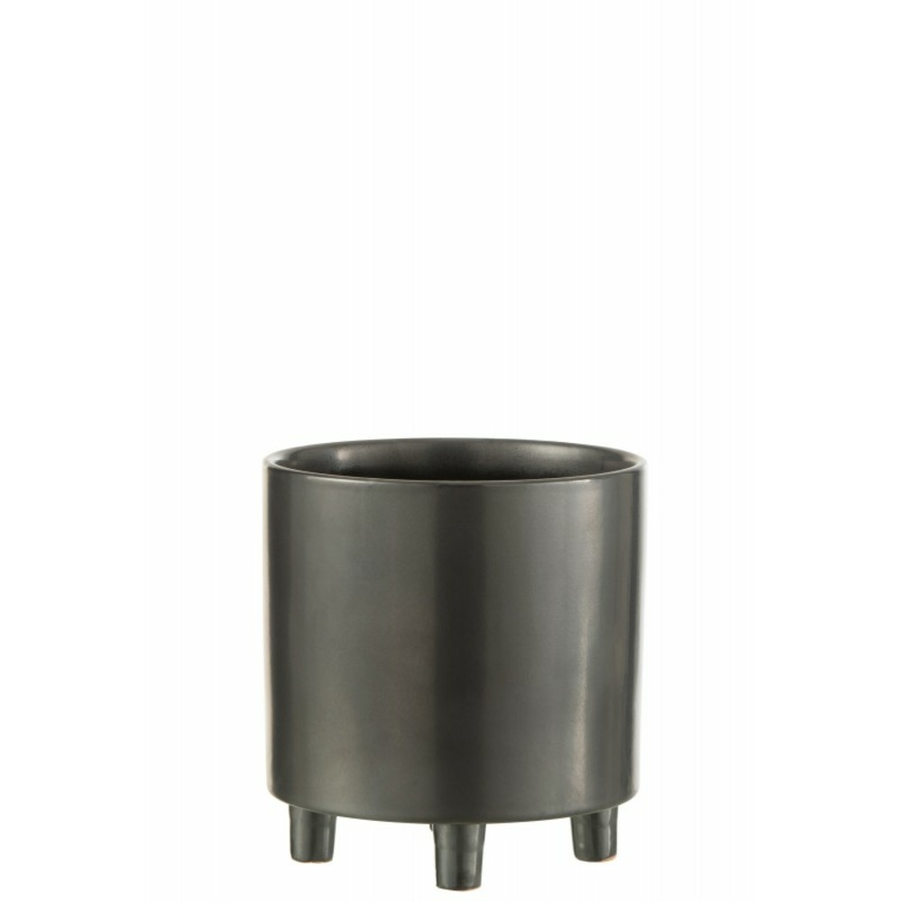 Cache pot sur pied en céramique noir 21x21x21cm