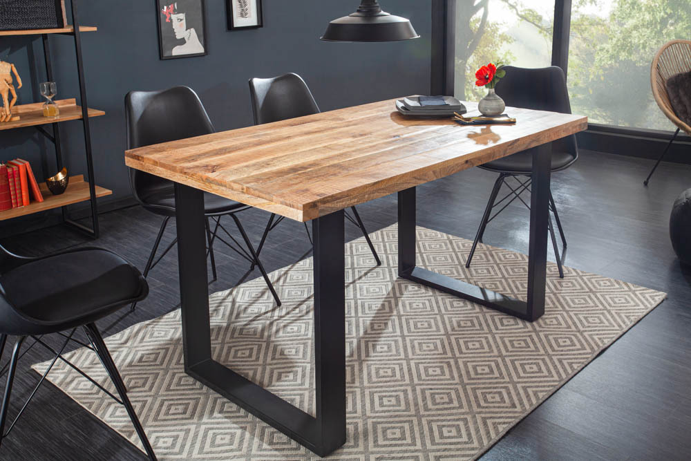 Massiver Esstisch IRON CRAFT 120cm Mangoholz schwarzes Eisengestell Kufe Industrial Design