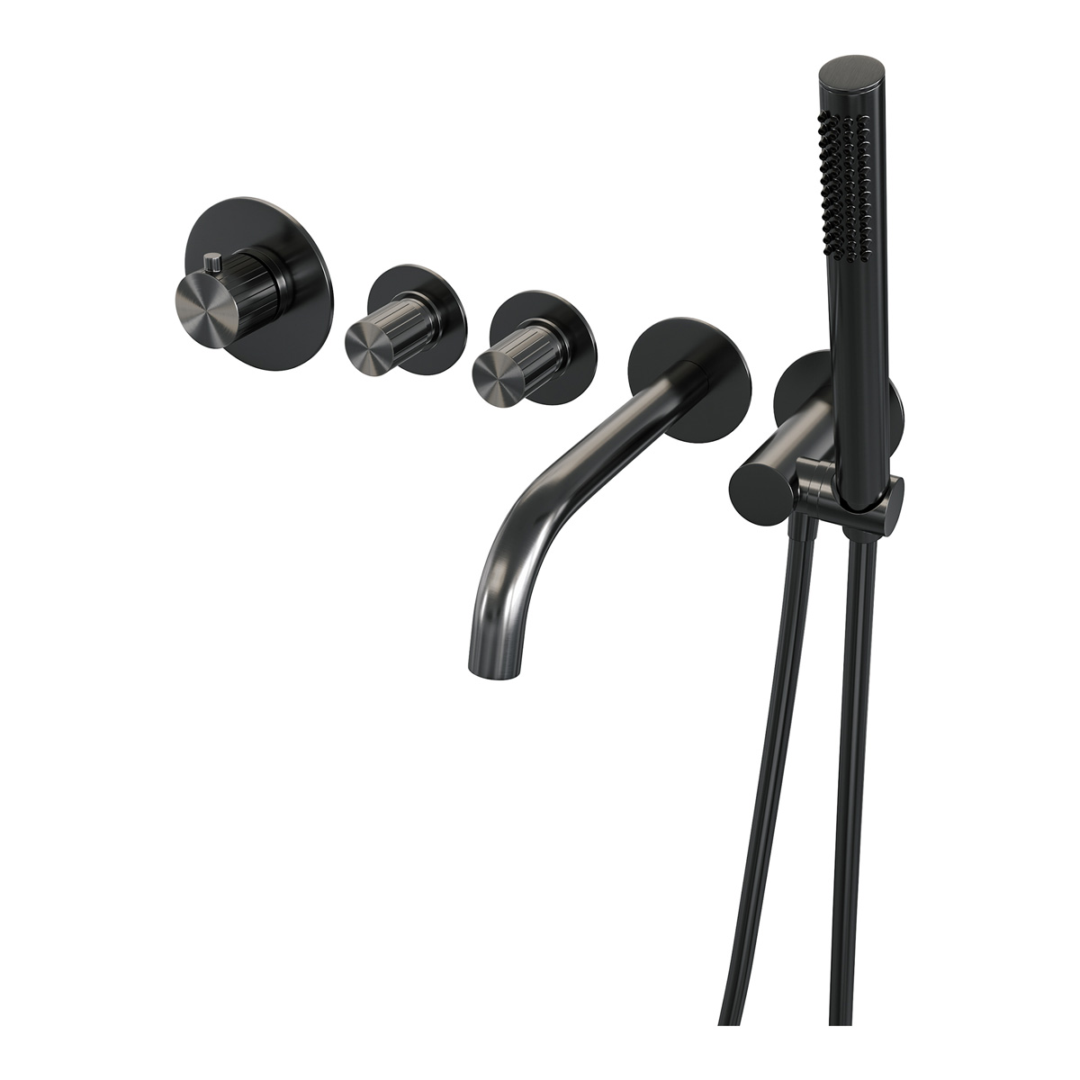 Brauer Stripe inbouw badkraan met staafhanddouche gunmetal geborsteld PVD