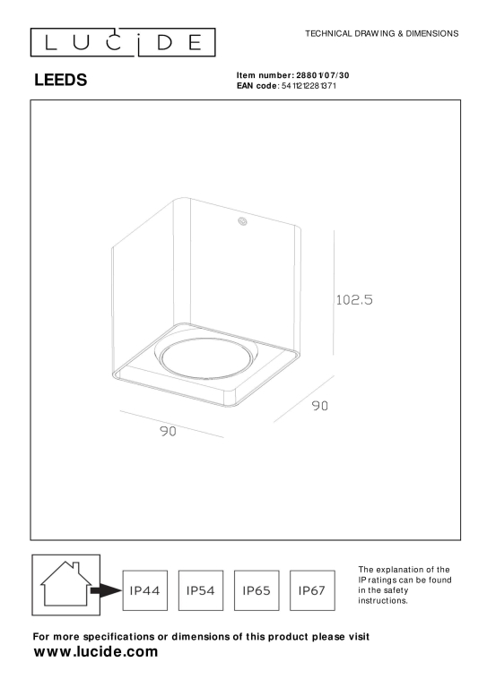 Lucide Leeds plafondlamp LED buiten IP54 zwart
