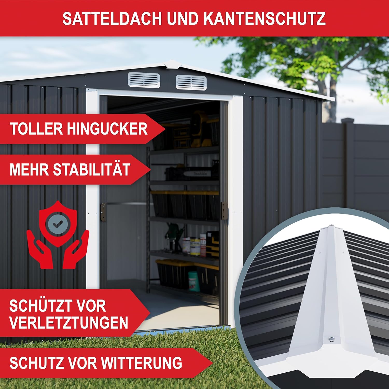 Premium Metall Gerätehaus mit Fundament & Schiebetür – Geräteschuppen Gartenhaus Metallgerätehaus in anthrazit – 3 Größen zur Wahl (8m2)