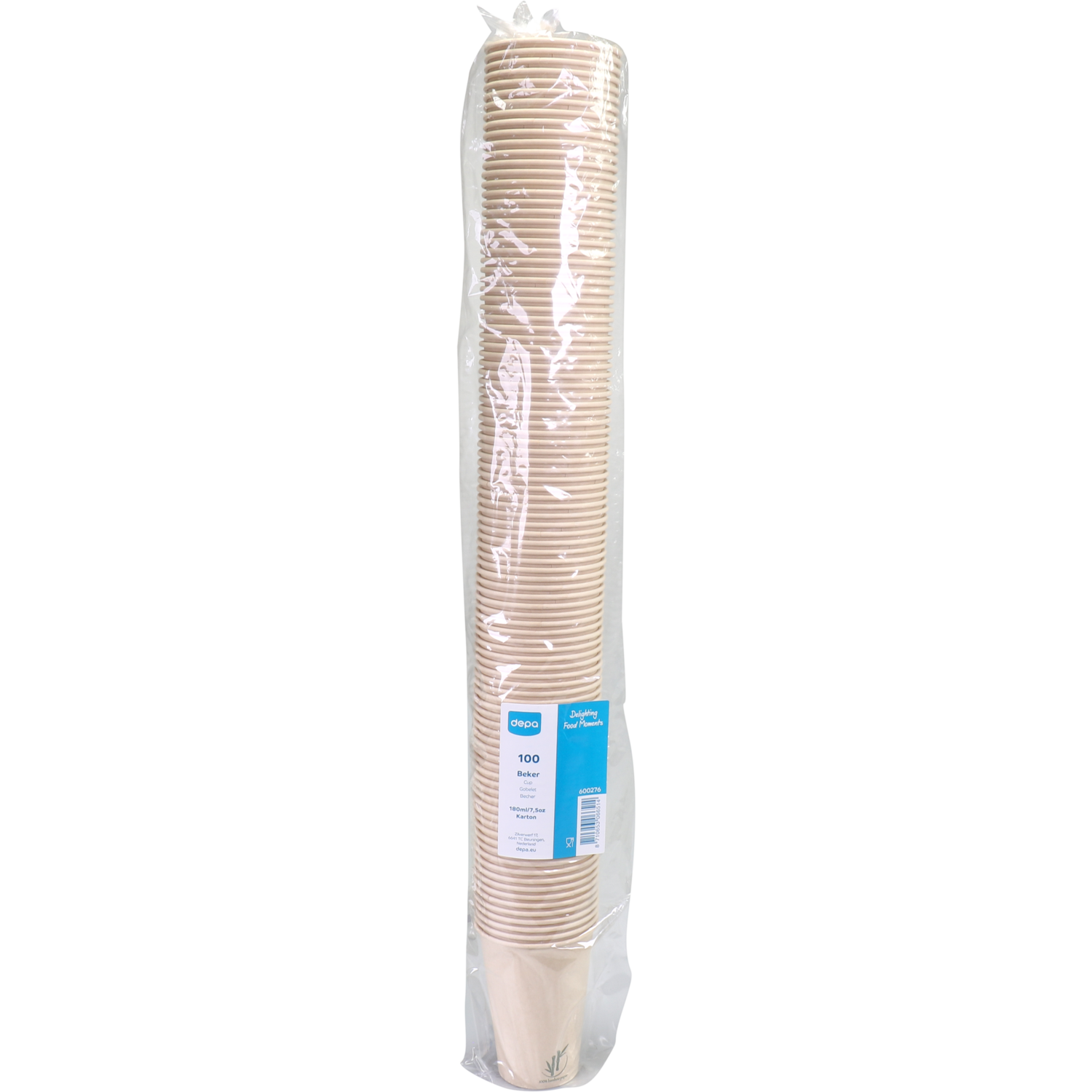 Depa, Beker, Bamboepapier + PE, 180ml, 7.5oz, 93mm, lichtbruin
