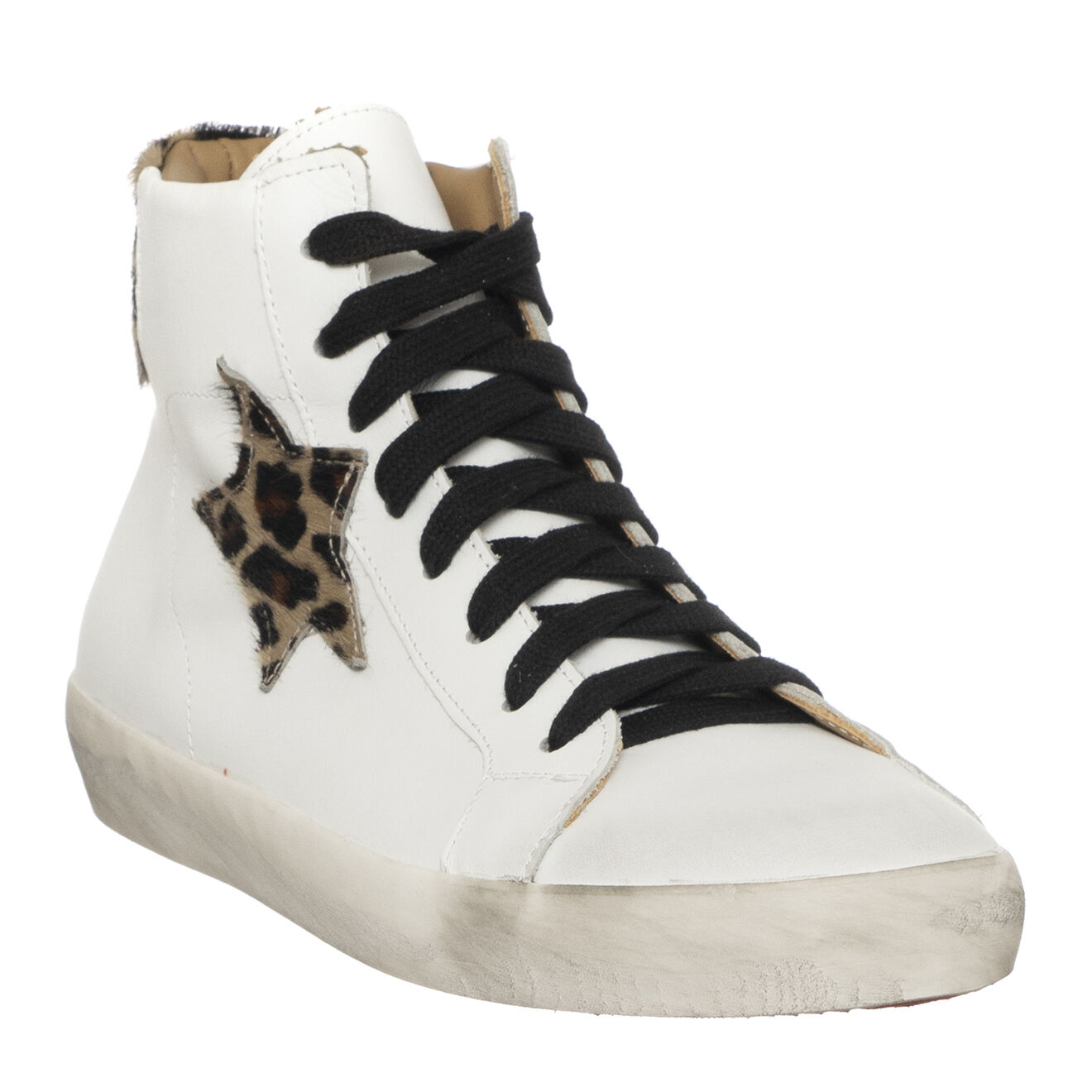 Loretta Pettinari Sneakers en Cuir Chaly blanc/léopard
