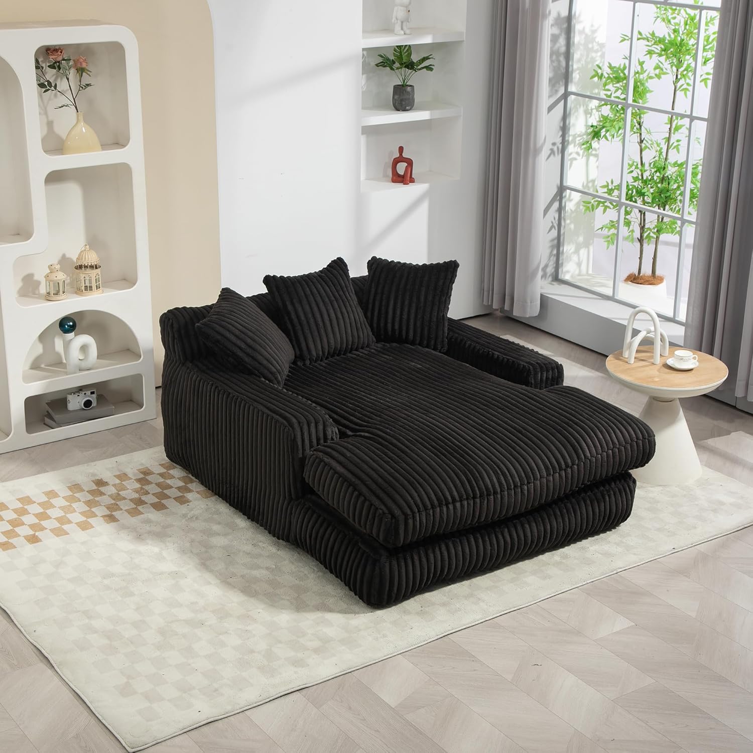 Modernes Cord-Schlafsofa Cloud Couch mit 3 weichen Kissen, bequemes Einzelsitz-Bodensofa für Wohnzimmer Wohnung Büro (Schwarz)