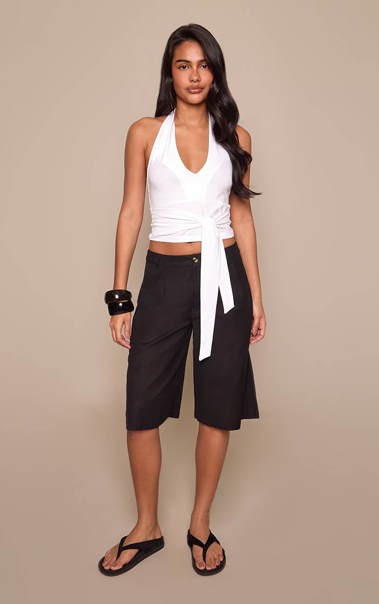 Blanc Débardeur Cache-cœur En Coton Doux Avec Col Licou Et Détail À La Taille