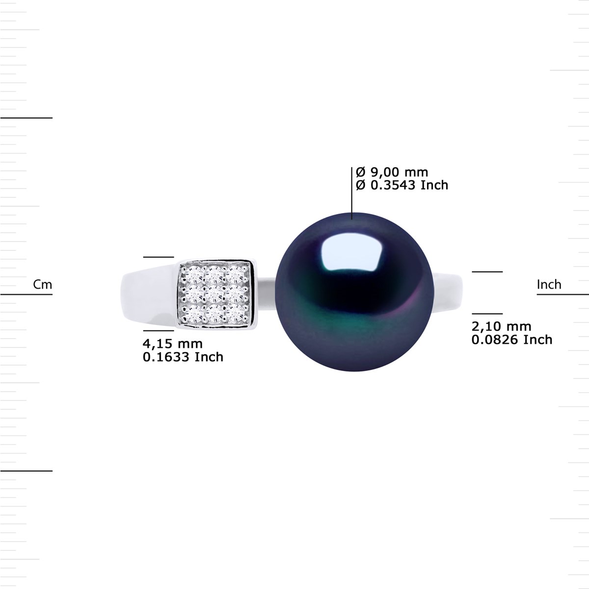 Bague Ajustable Perle d'Eau Douce 9-10 mm Noire Joaillerie Argent 925