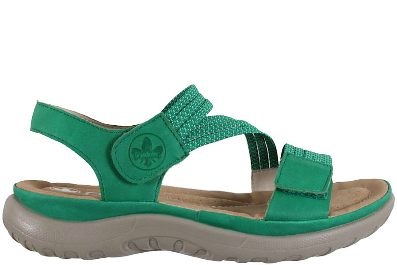 RIEKER SANDAL I GRØNT PU OG TEKSTIL