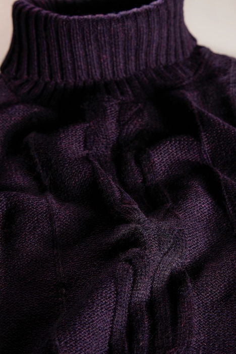 Rollkragenpullover, Wollmix, vorne Zopfmuster