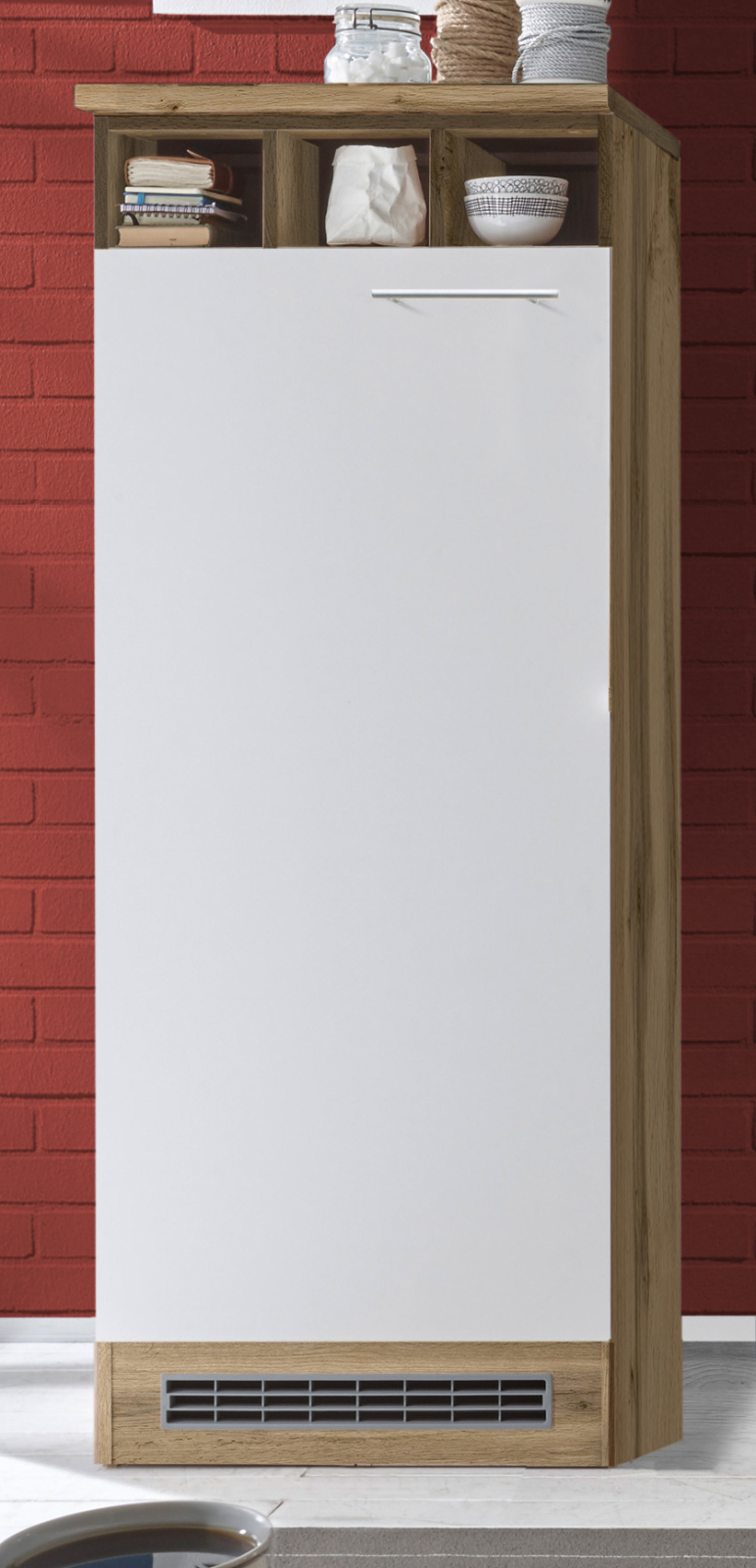 RESPEKTA Küchenzeile - grau - Wildeiche - mit E-Geräten - 280 cm