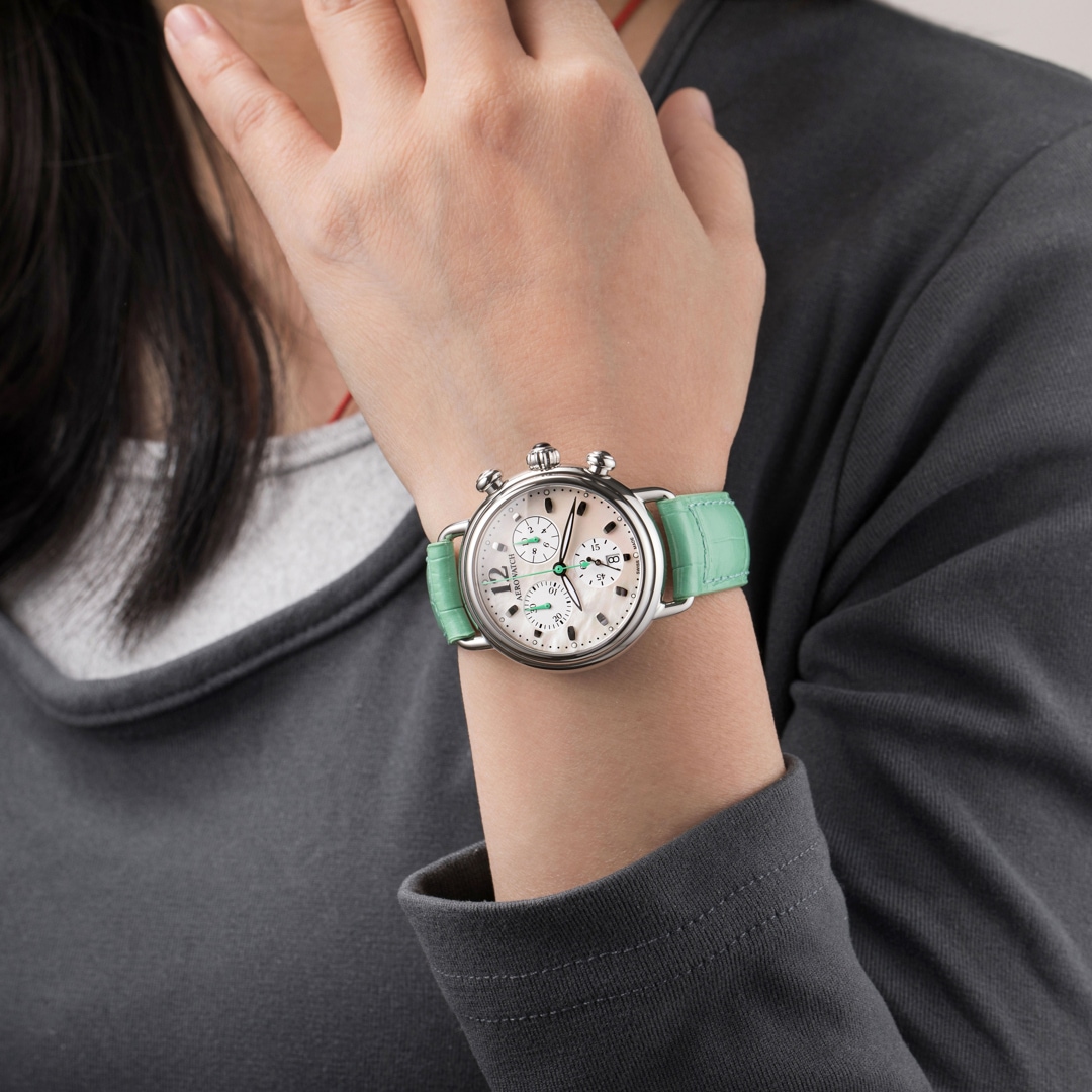 Aerowatch 1942 Chronolady Leder grün