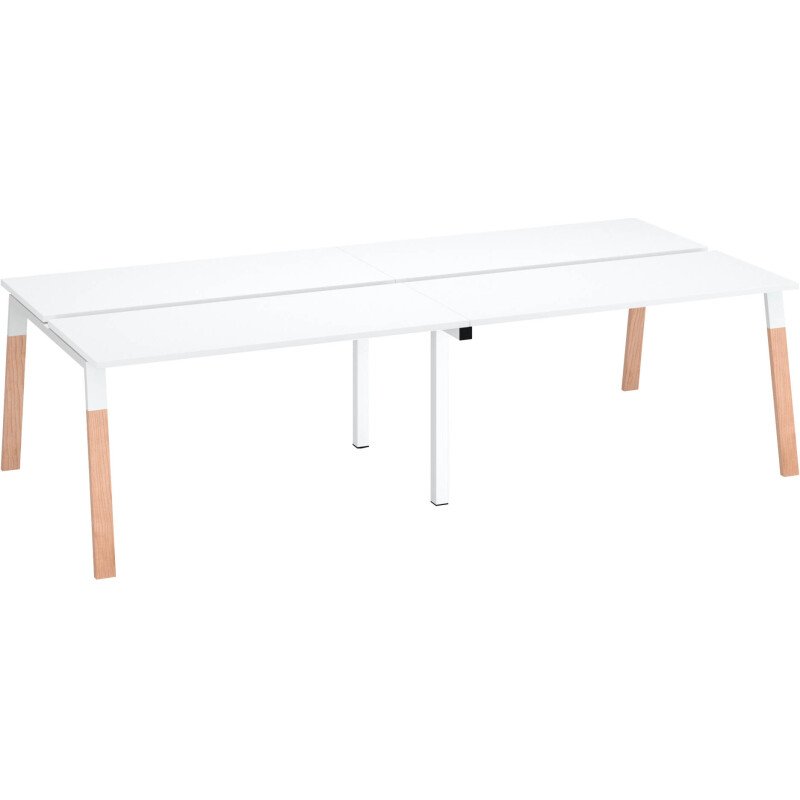 Pôle de 4 bureaux ECLA pieds métal et bois profondeur 126 cm