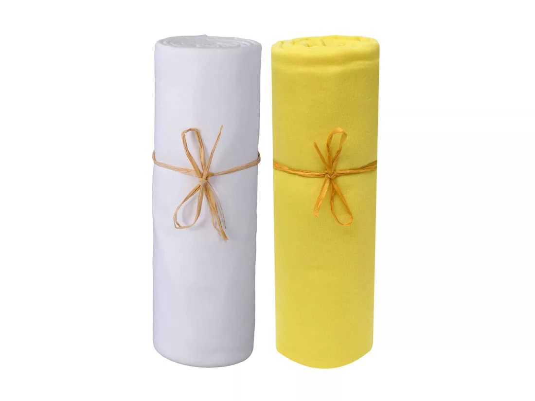 Lot de 2 draps housses bébé jersey bio blanc et jaune or 70x140