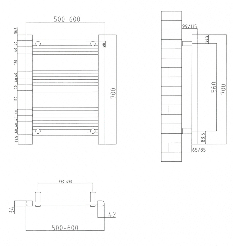 Eastbrook Biava elektrische handdoekradiator 50x70cm 250W antraciet