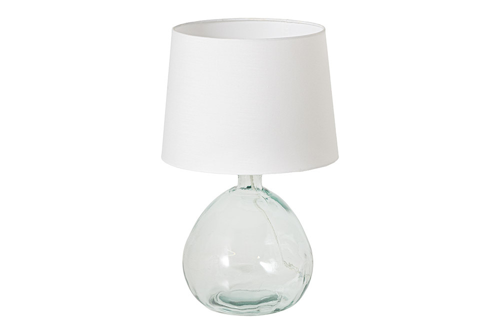 Moderne Tischlampe CLASSIC 45cm transparent recyceltes Glas weiß Stoffschirm
