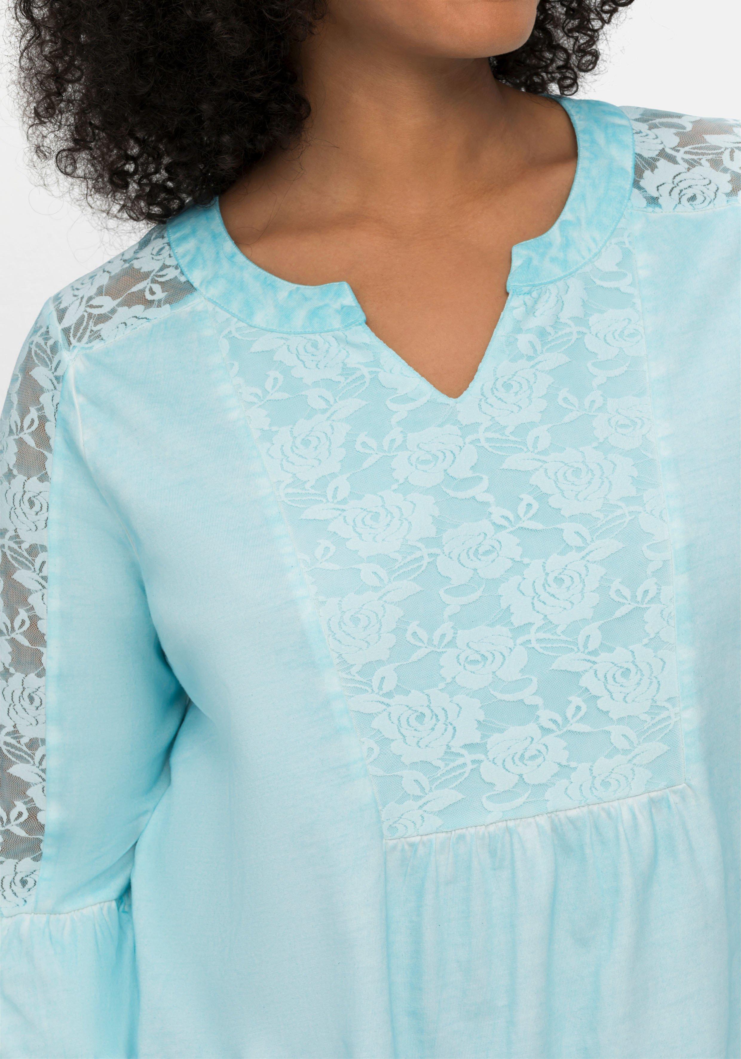 Shirt in Oil-dyed-Waschung, mit floraler Spitze