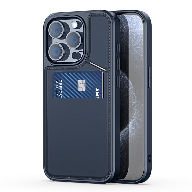 iPhone 15 Pro MagSafe Hybrid Leder Hülle mit Kartenfach   Kickstand Aufsteller (RFID Schutz) - Blau