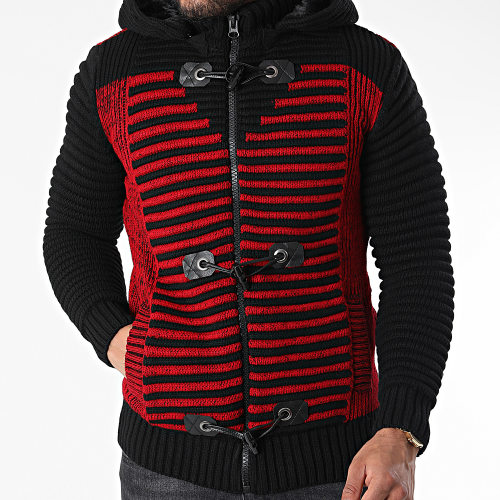 Gilet Zippé Capuche 3005 Noir Rouge