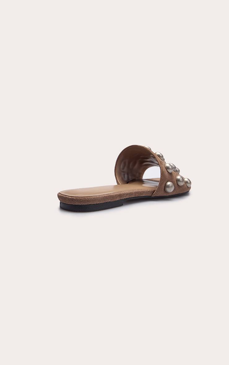 Taupe Sandales Mules À Clous Gunmetal En Synthétique