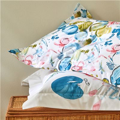 Linge de lit percale fleurs et feuilles de nénuphars multicolores