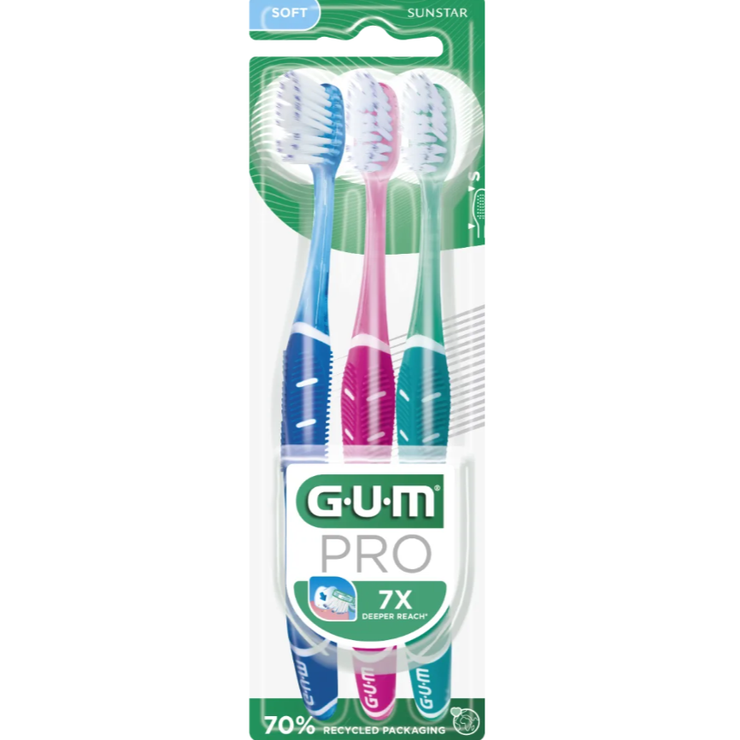 Gum® Pro 525 Lot de 3 brosses à dents souples