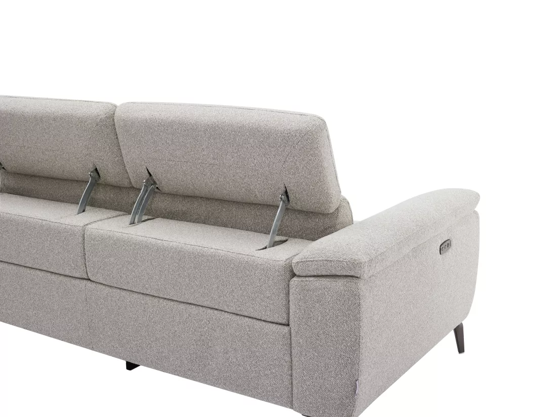 Canapé 3 places relax électrique en tissu texturé gris clair BOSDALO