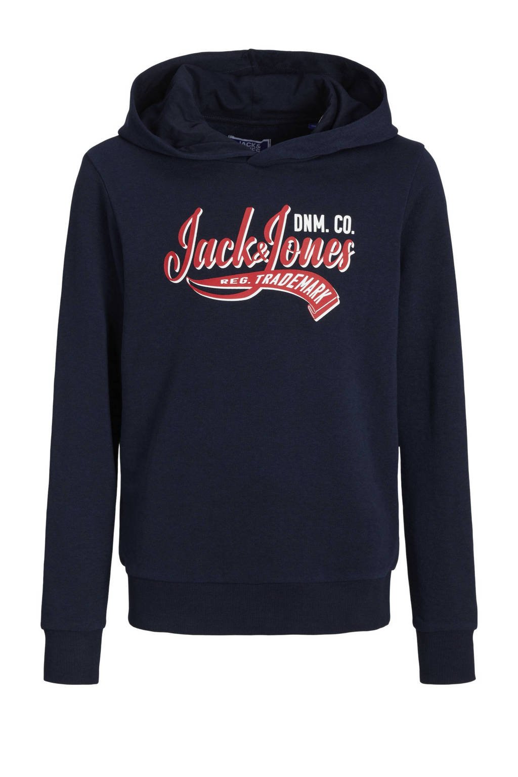 JACK & JONES hoodie JJELOGOmet tekst donkerblauw/rood